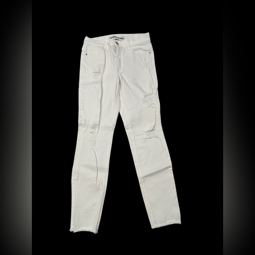 Express Ankle Legging High Rise Women’s White Denim Distressed‎ Jeans 10